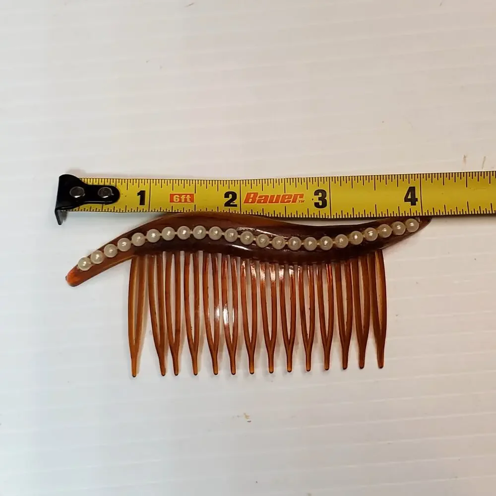 Vtg Side Swept Hair Comb Faux Pearl 4